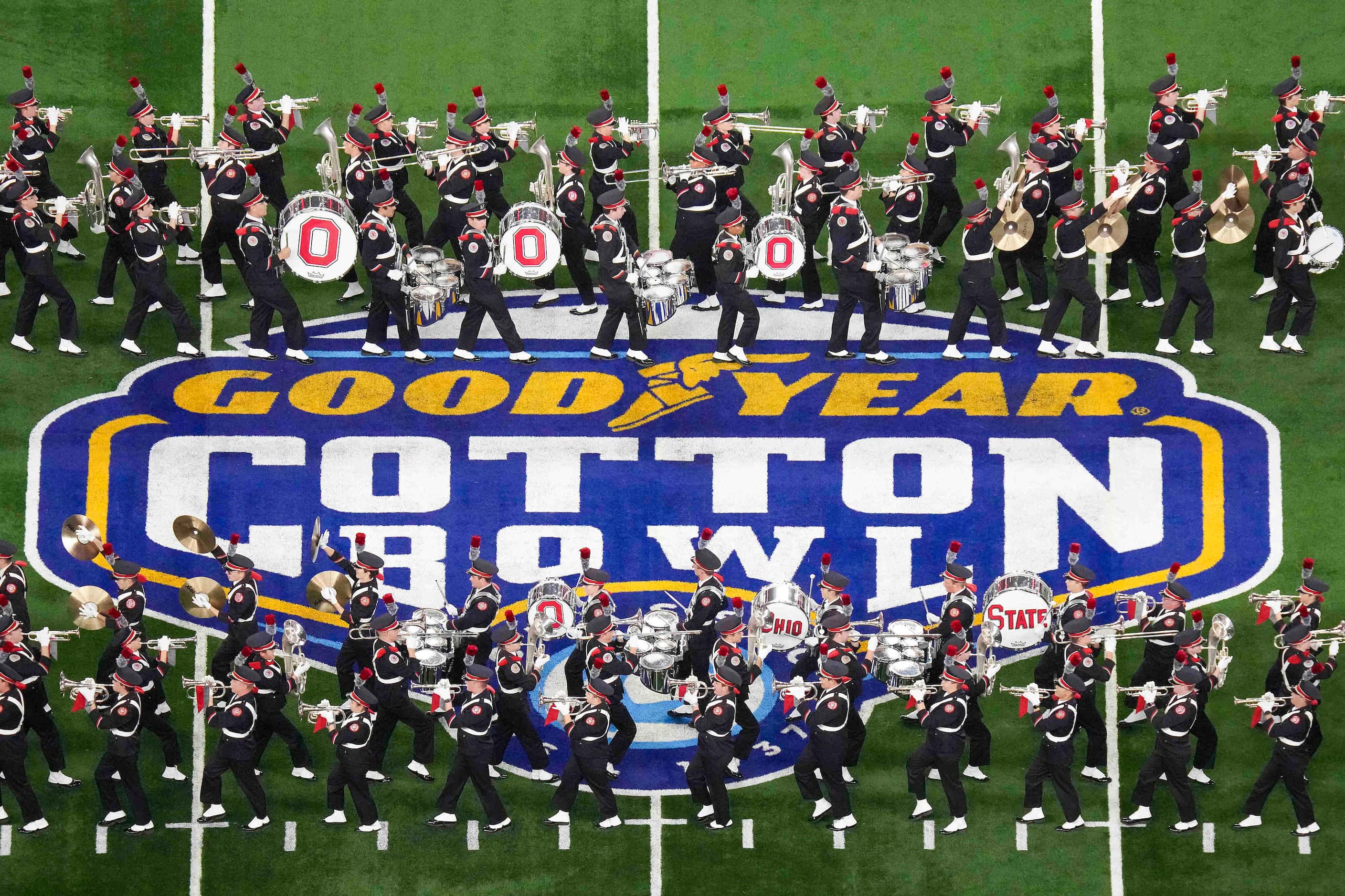 The Ohio State band performs before the Goodyear Cotton Bowl Classic against Missouri on...