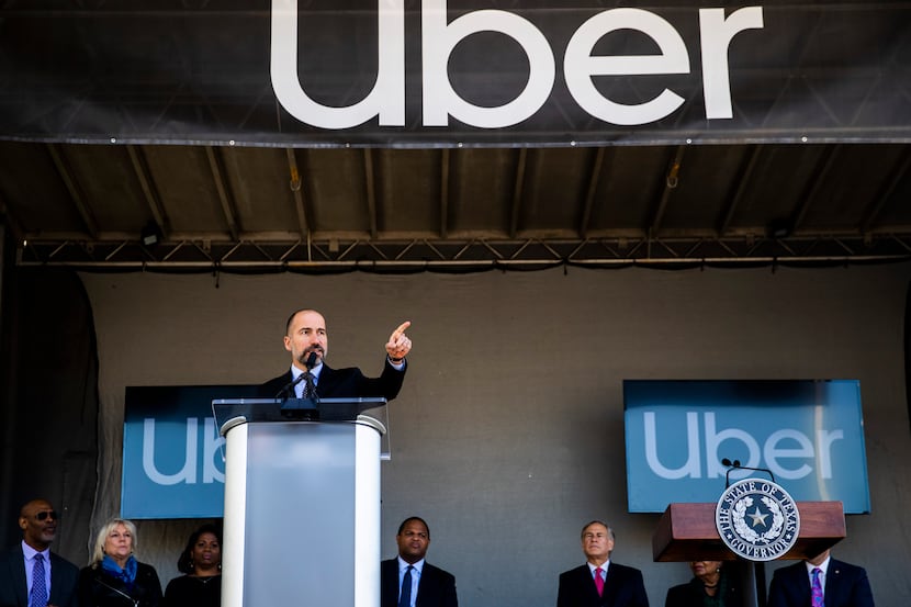 Uber CEO Dara Khosrowshahi speaks at a ground breaking ceremony for a new Uber Deep Ellum...