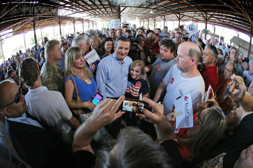 
Ted Cruz mingled with the crowd after making a speech at the Fort Worth Stockyards in...