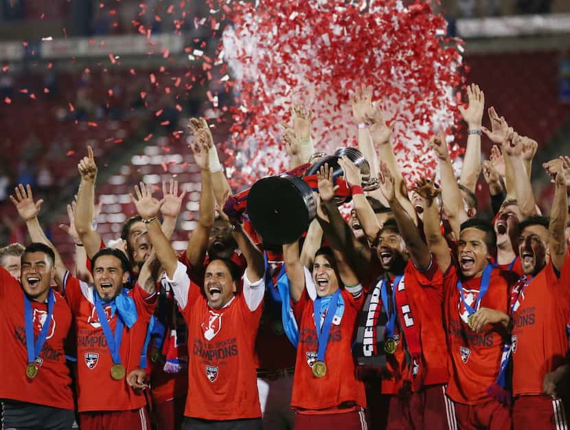 FC Dallas celebrates following the U.S. Open Cup Finals between the New England Revolution...