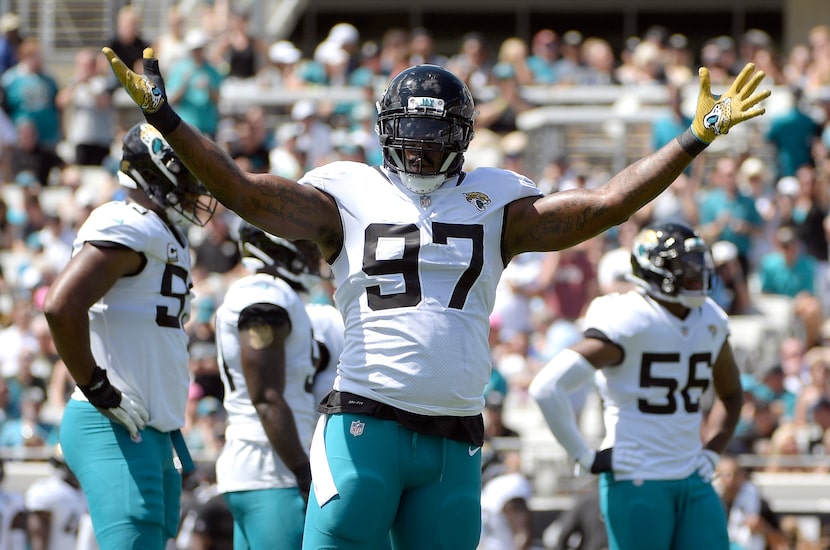 FILE - In this Sept. 23, 2018, file photo, Jacksonville Jaguars defensive tackle Malik...