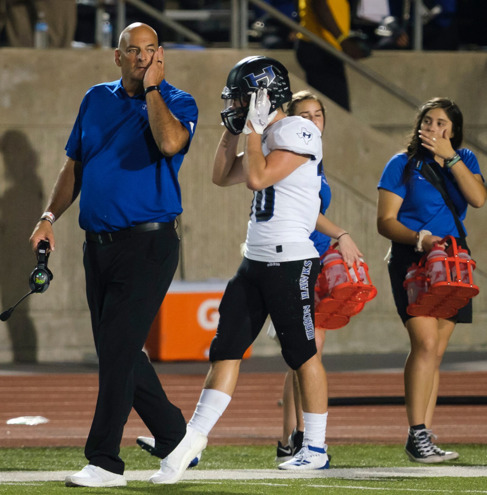 Hebron head coach Brian Brazil reacts after a Coppell touchdown during the second half of a...