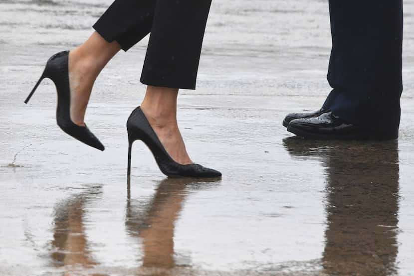 First lady Melania Trump walked on high heels to board Air Force One at Andrews Air Force...