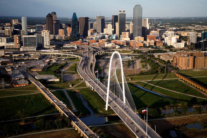 The apartment development site is on the Trinity River next to the Margaret Hunt Hill Bridge.
