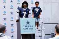 Dallas Cowboys cornerback Trevon Diggs’ son Aaiden Diggs joined his father at the podium for...