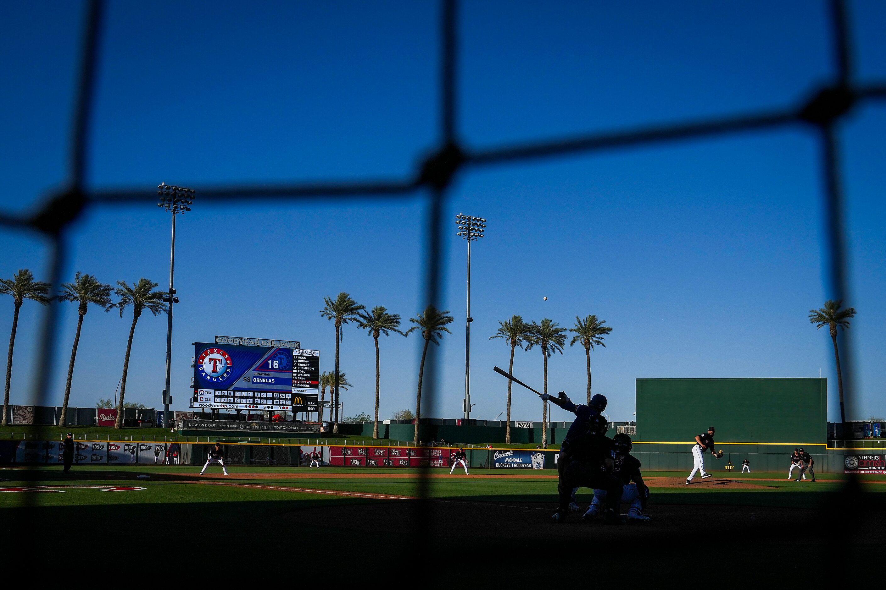 Texas Rangers infielder Jonathan Ornelas completes the 25 run outburst by the Rangers with a...