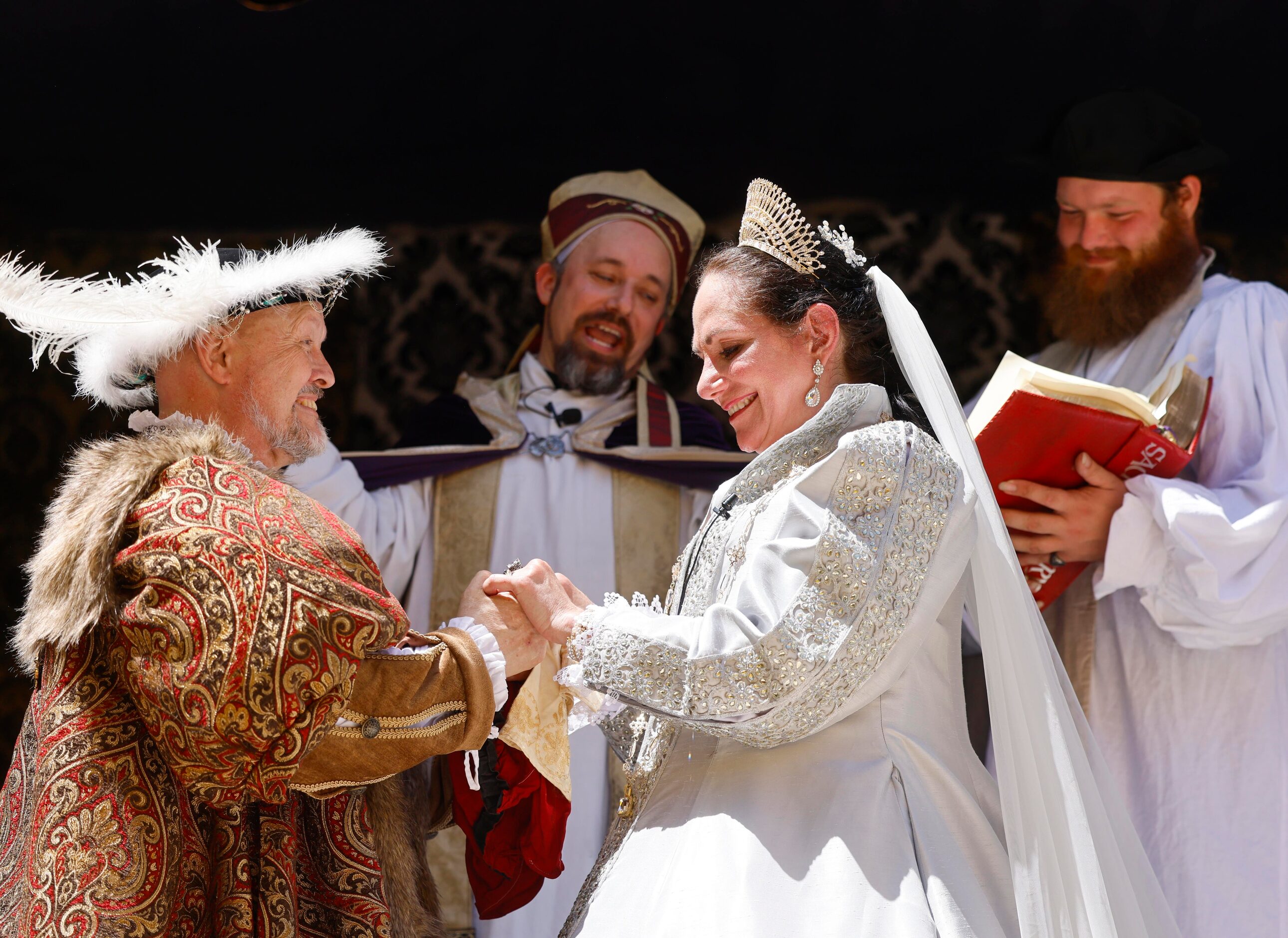 Mick Moreau (left), playing King Henry VIII, and Janna Zepp, playing Queen Catherine Parr...