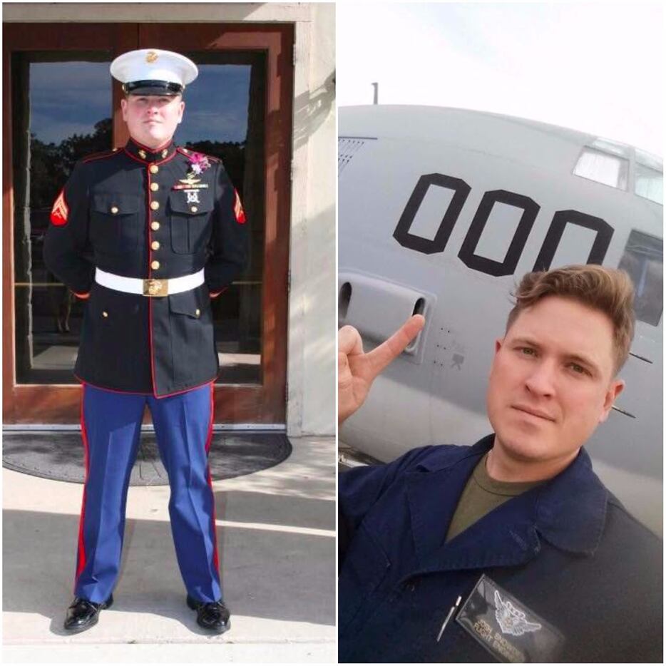 Left: Staff Sgt. Joshua Snowden standing in his uniform. Right: Snowden in front of the...