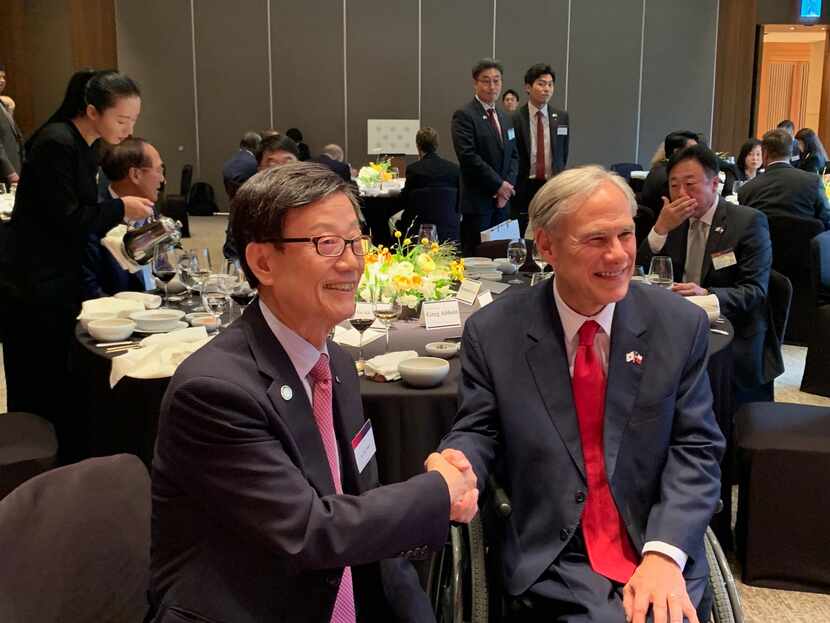 Texas Gov. Greg Abbott attends a lunch in Seoul, South Korea sponsored by the Korea...