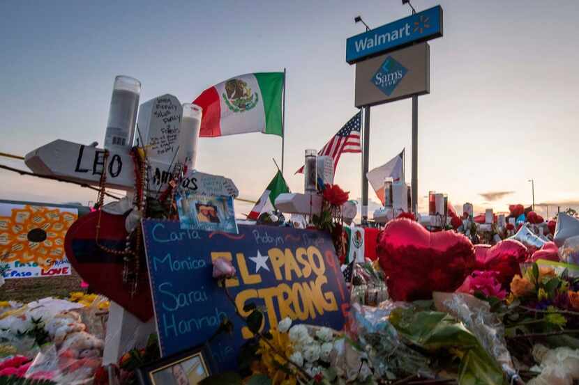 A makeshift memorial for victims of the shooting that left 22 people dead decorated the...