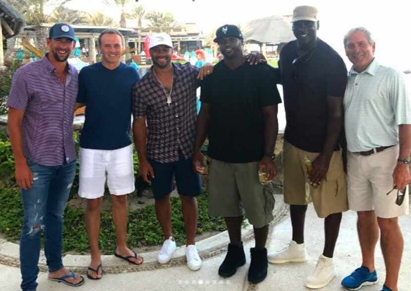 Left to right: Michael Phelps, Jordan Spieth, Russell Wilson, Dwight Freeney, Michael Jordan...