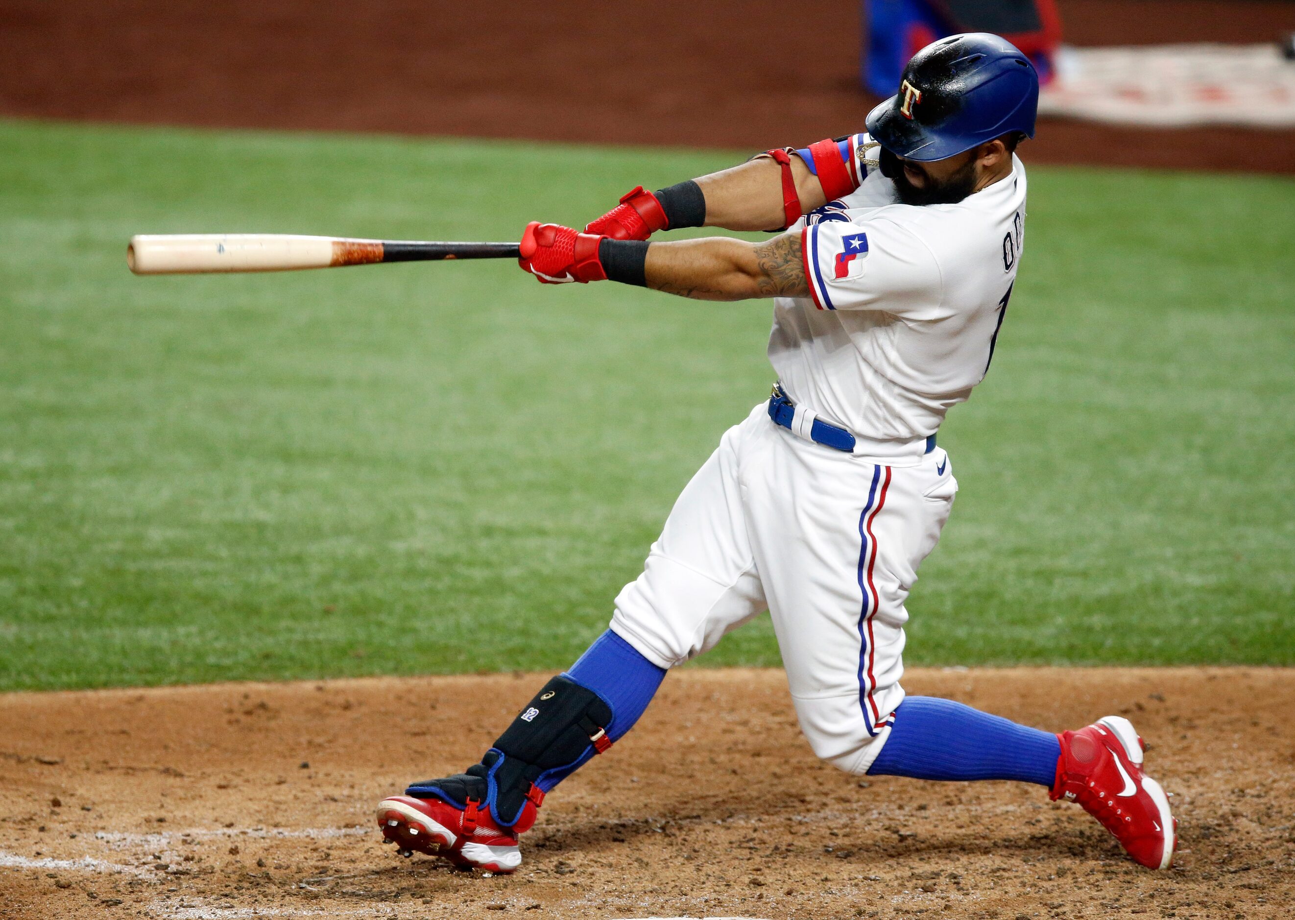 Texas Rangers Rougned Odor (12) connected on a two-run, double during the fourth inning...