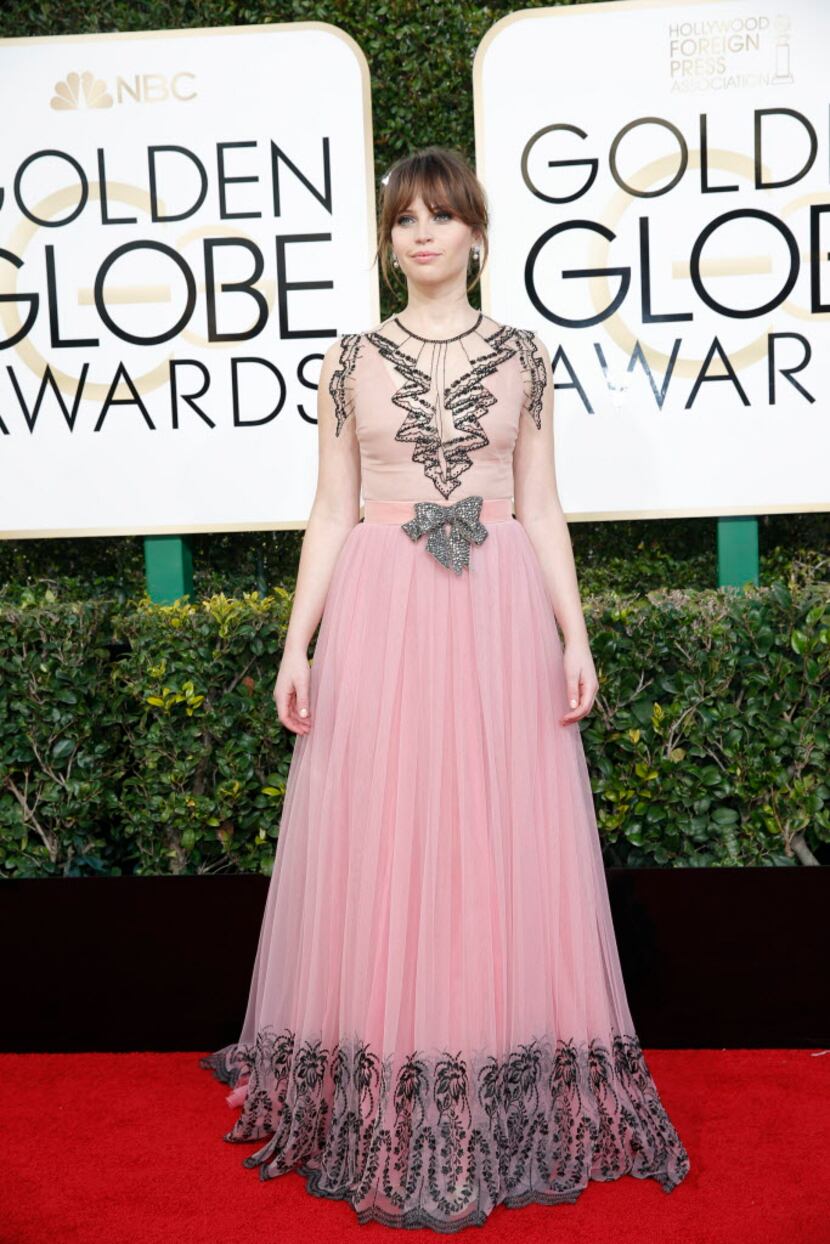 Felicity Jones at the 74th Annual Golden Globe Awards