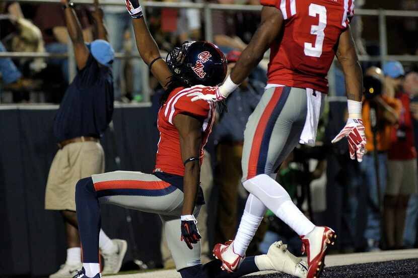 Oct 24, 2015; Oxford, MS, USA; Mississippi Rebels wide receiver Laquon Treadwell (1) and...