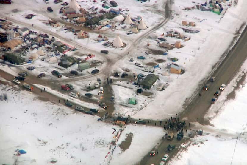 In this Wednesday, Feb. 1, 2017, aerial image taken from a video by KXMB in Bismarck, N.D.,...