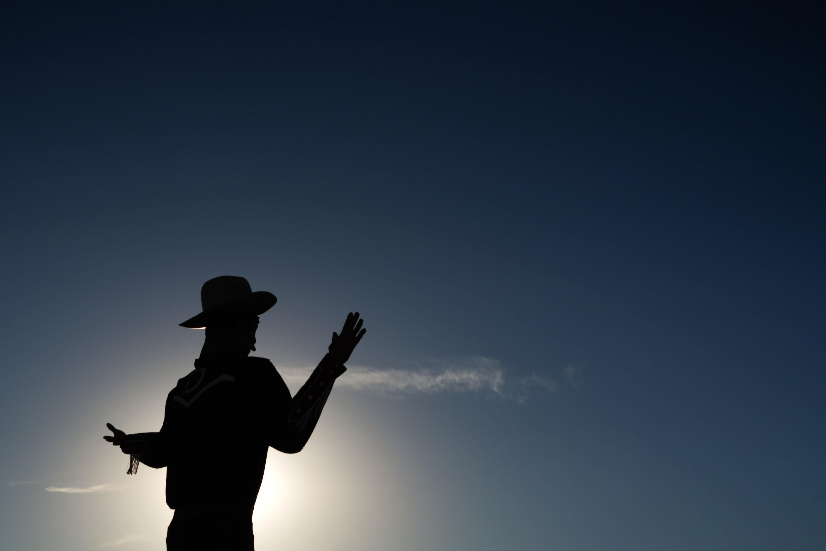 The sun sets behind Big Tex at the State Fair of Texas on Sunday, Sept. 29, 2024, in Dallas.