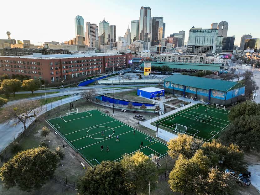 Aerial view of the City Futsal facility at the Dallas Farmers Market. 
