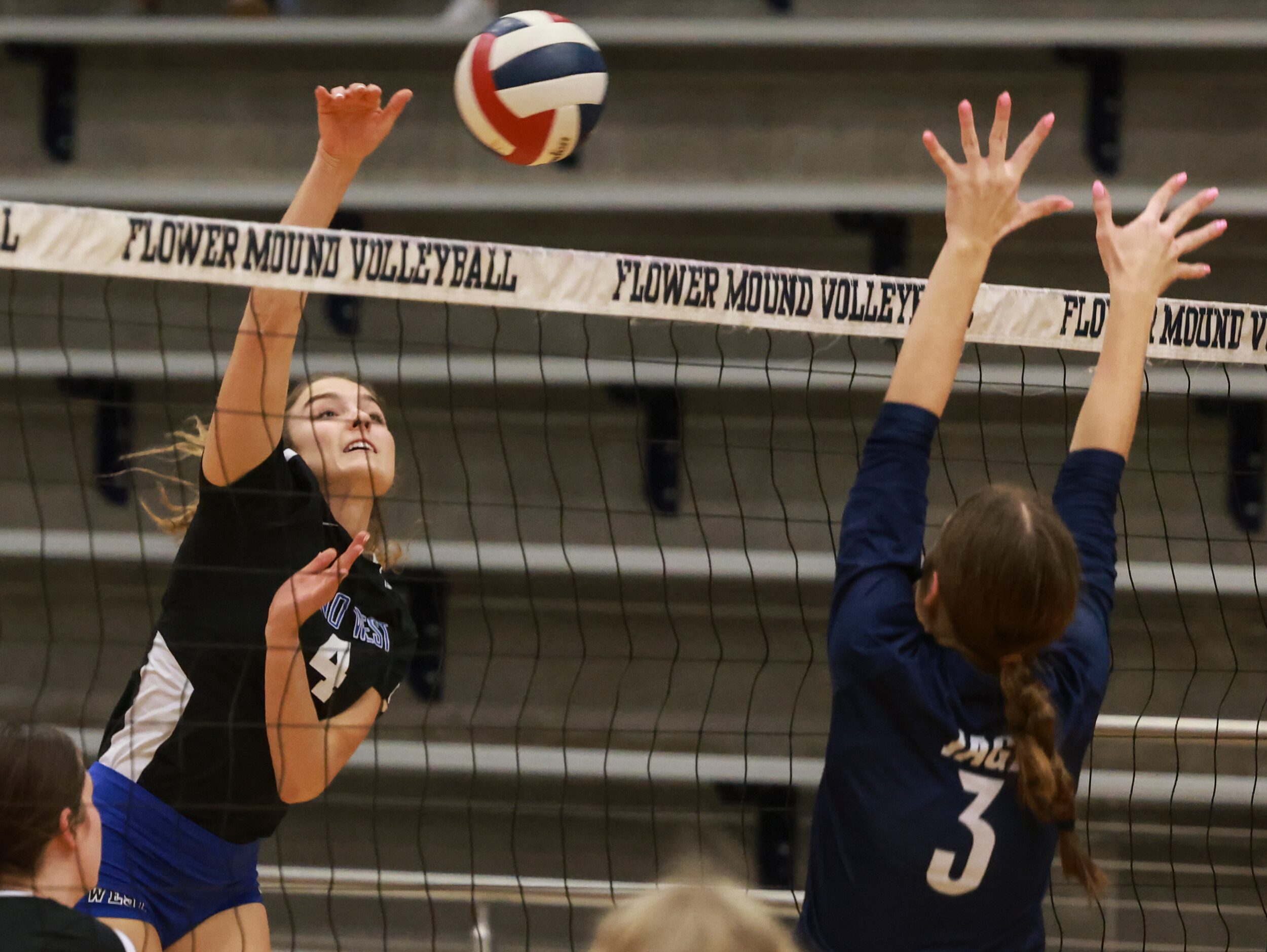 Plano West Senior High School Katelyn Ruhman (4) spikes the ball, Tuesday, Oct. 25, 2022...