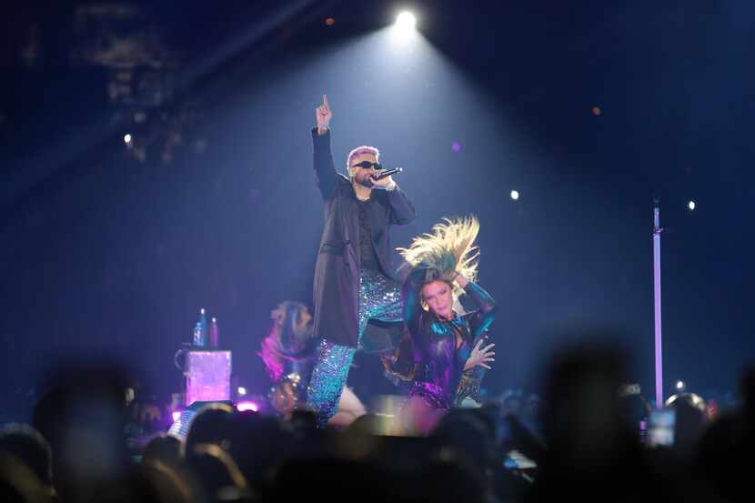 DALLAS, TX - OCTOBER 14: Colombian singer Maluma performs on stage during "Papi Juancho Tour...