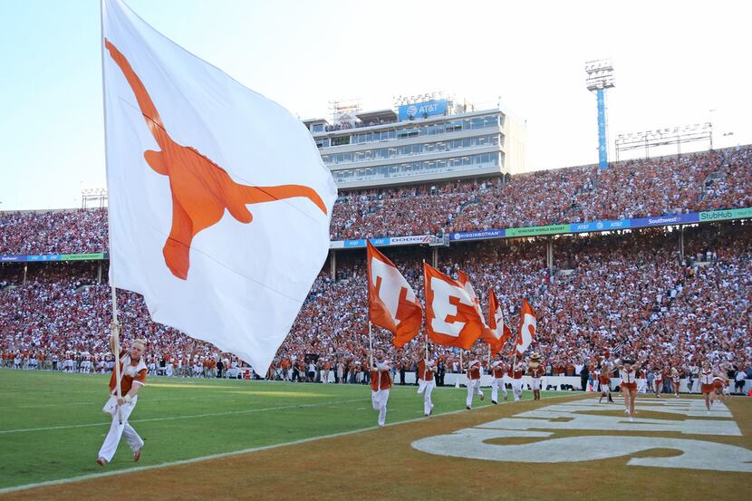 The Longhorns celebrate after a Texas score during the Oklahoma University Sooners vs. the...