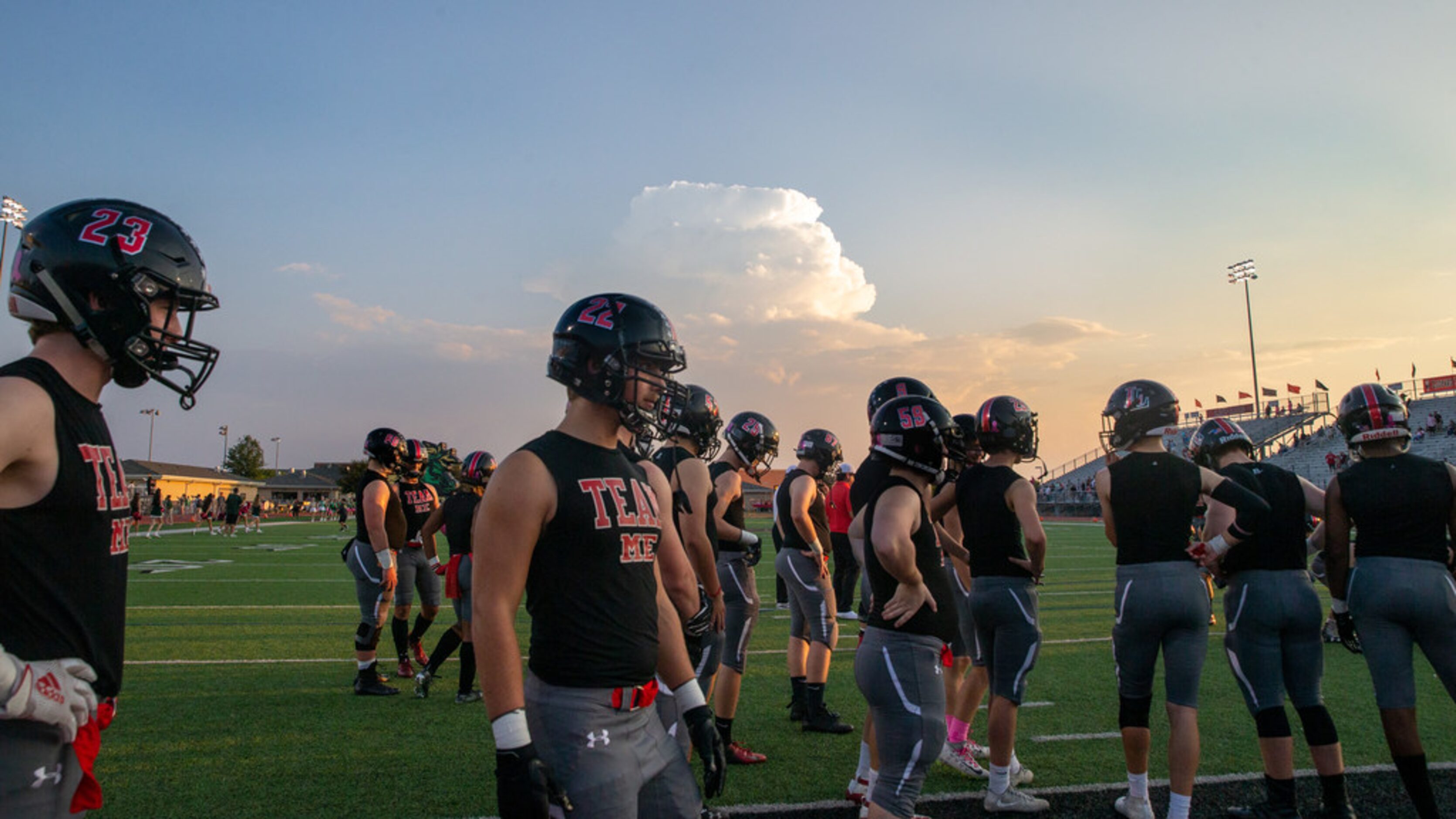 The Lovejoy High School football team prepares for the game between Lebanon Trail High...