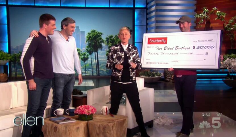 Bryan (left) and Bradford Manning got a $30,000 check from Ellen DeGeneres on her show that...