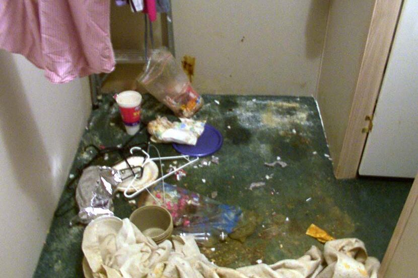 A law enforcement photo shows the soiled carpet of the closet where Lauren was kept in the...