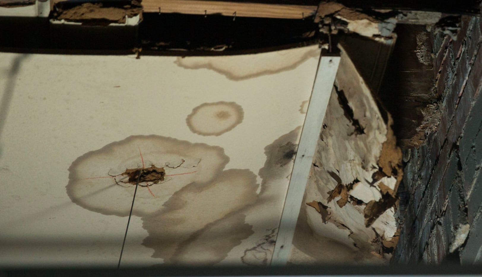 Water damage caused from the leaking roof at the Bataan Community Center in Dallas on Feb....