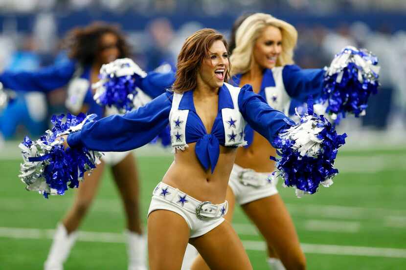 Dallas Cowboys Cheerleaders perform in the first half at AT&T Stadium in Arlington, Texas,...