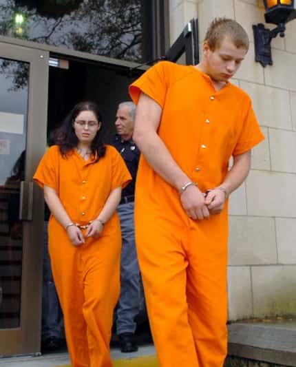Jesseca Carson and Blaine Milam were led from the Rusk County courthouse in Henderson in...