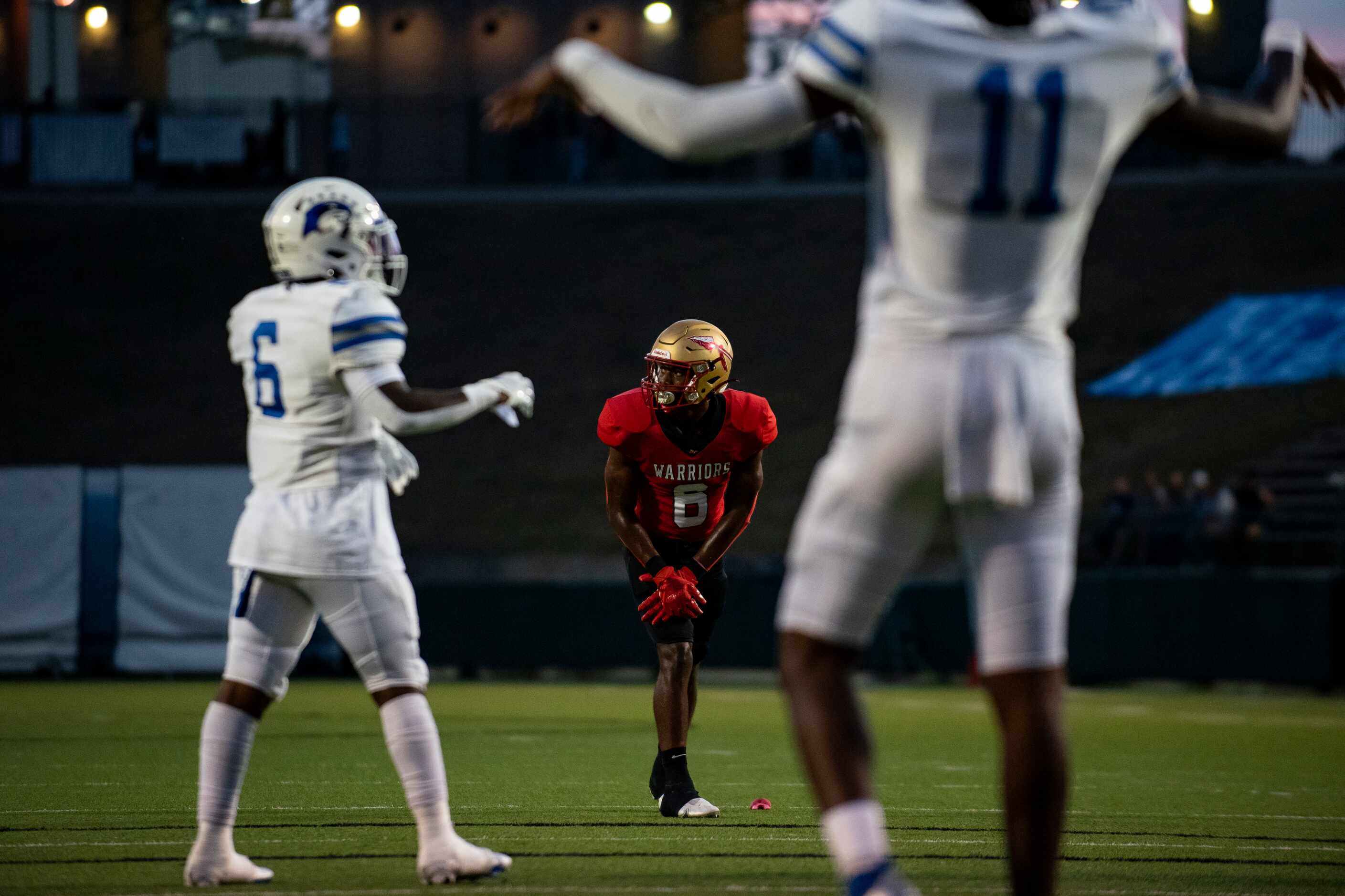 South Grand Prairie junior AJ Newberry (6) lines up before a play during South Grand...