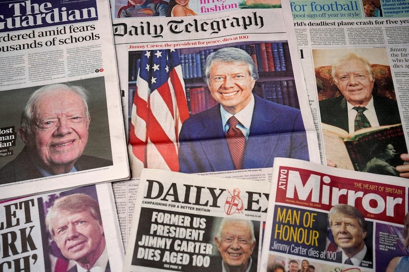 A montage of the frontpages of some Britain's newspapers featuring reaction to death of the...