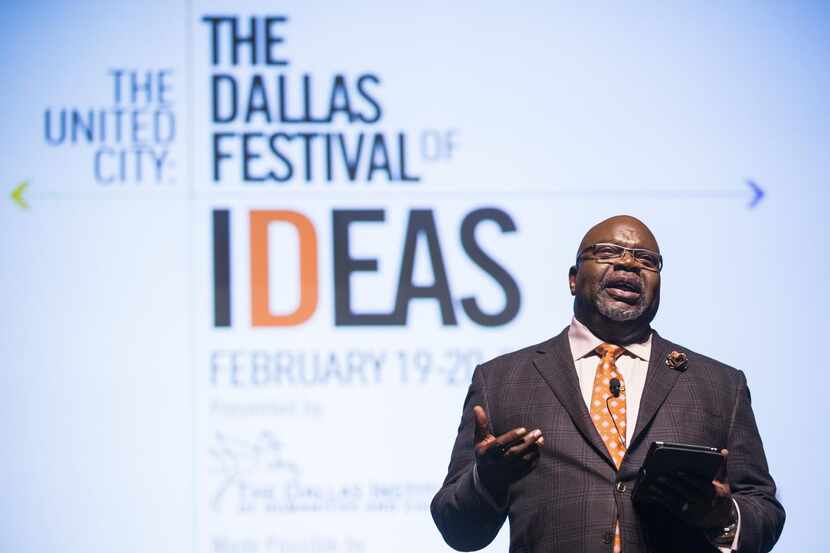 
Bishop T.D. Jakes delivers closing remarks during The Dallas Festival of Ideas on Saturday.
