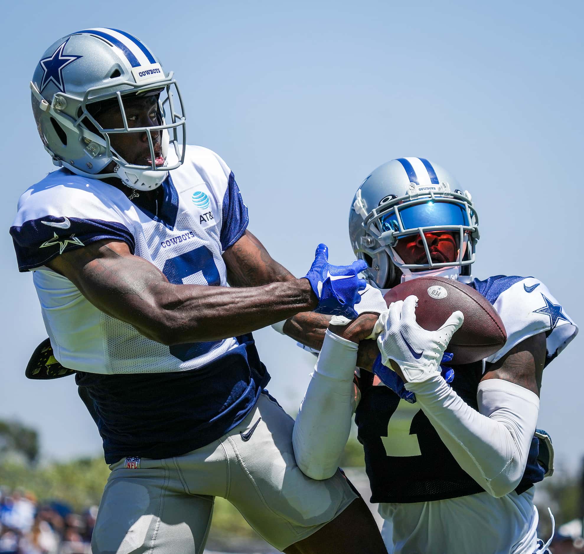 Dallas Cowboys cornerback Trevon Diggs (7) nearly intercepts a pass intended for wide...