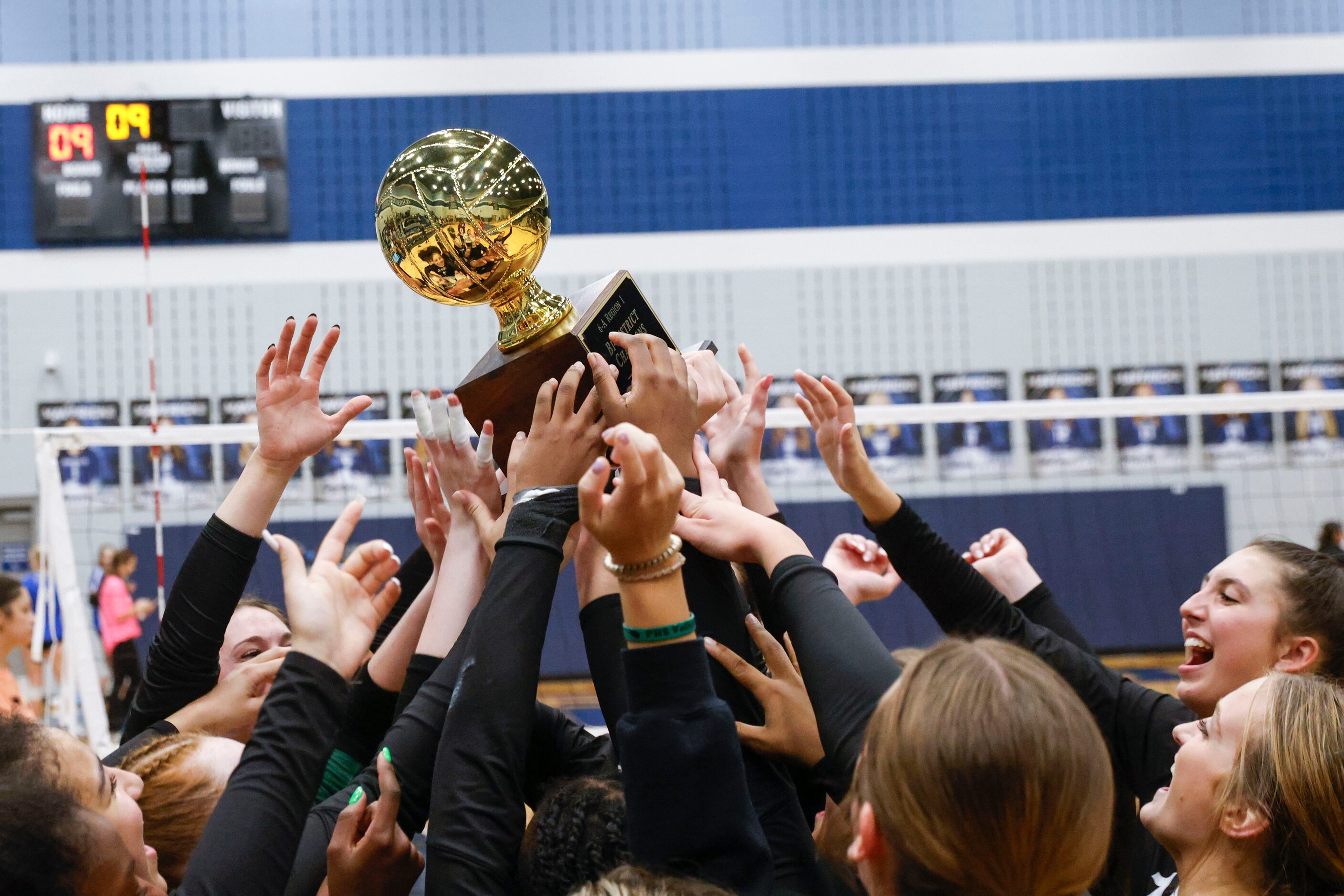 Prosper high’s players celebrate after winning against Plano West during class 6A...