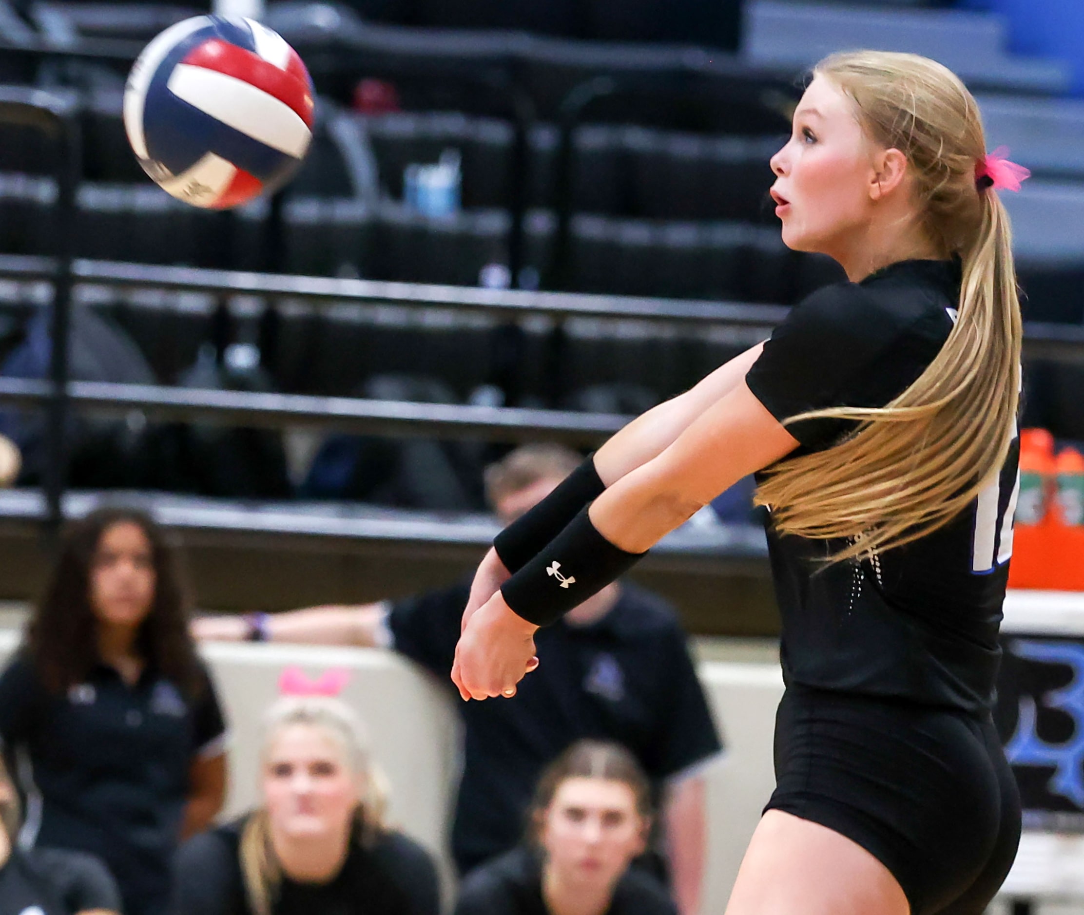 Byron Nelson's Ashlyn Seay comes up with a dig against Keller during a District 4-6A ...