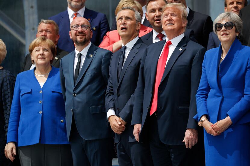 From left: German Chancellor Angela Merkel, Belgium's Prime Minister Charles Michel, NATO...