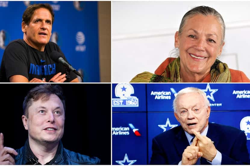 Top left, clockwise: Mark Cuban, Alice Walton, Jerry Jones and Elon Musk are among the Texas...