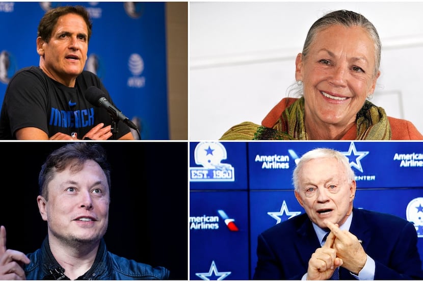 Top left, clockwise: Mark Cuban, Alice Walton, Jerry Jones and Elon Musk are among the 64...