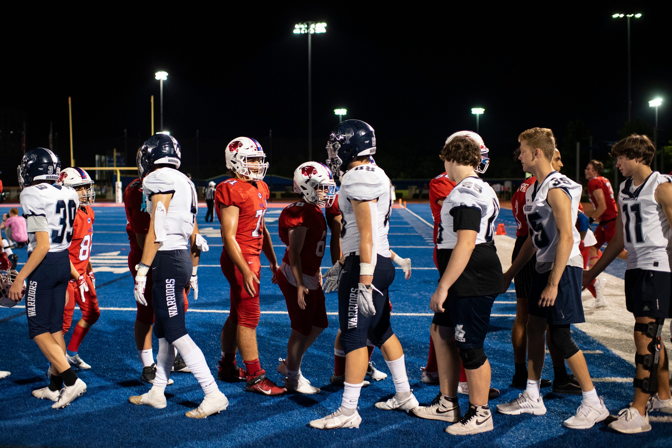 Players shake hands at the conclusion of Parish EpiscopalÕs home game against Argyle Liberty...