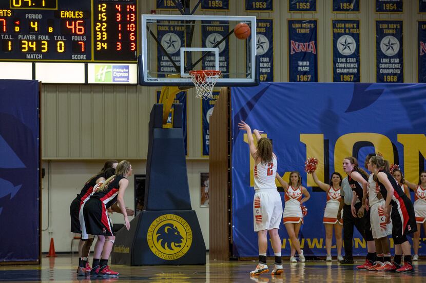 COMMERCE, TX - FEBRUARY 22: KJ Ststny (2) of the Celina Ladycats knocks down her free throws...