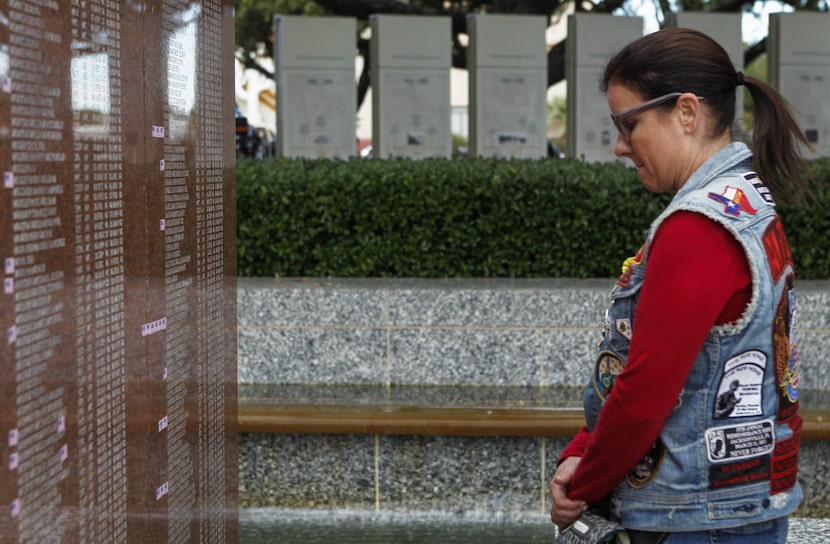 Karoni Forrester stood in front of the Texas Vietnam Veterans Memorial at Fair Park in...