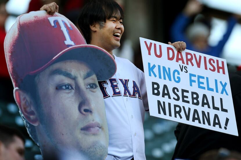 A Yu Darvish fan before the 1st inning of MLB Baseball action against the Seattle Mariners...