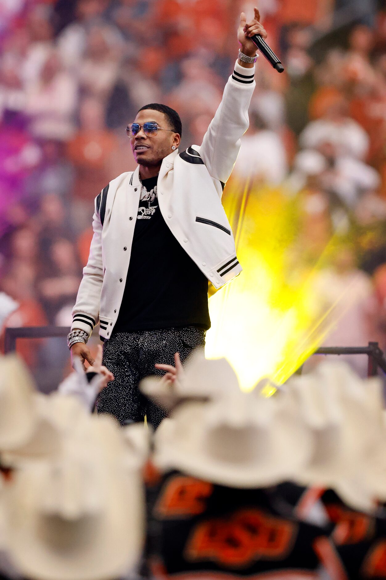 Entertainer Nelly performed during halftime of the Big 12 Championship football game at AT&T...