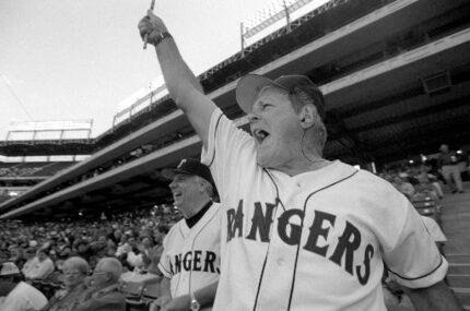 Zonk Lanzillo, right, with James  Chilton, left, during the opening game at The Ballpark in...