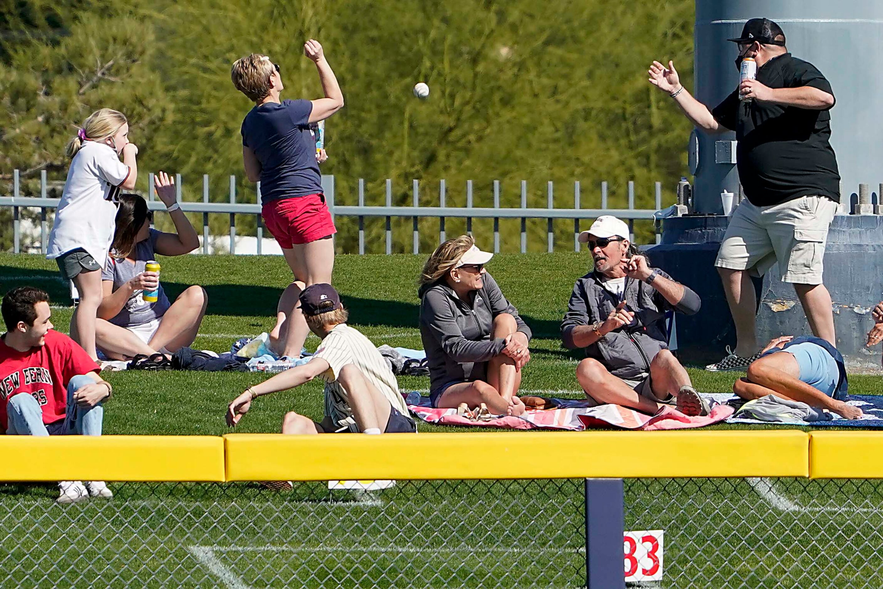 Fans reach for the ball on a solo home run by Texas Rangers outfielder during the fifth...