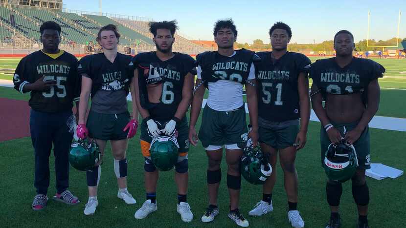 From left to right:  Kennedale's Daniel Cooper, Mitchell McBroom, Isiah Morris, Poasa Utu,...