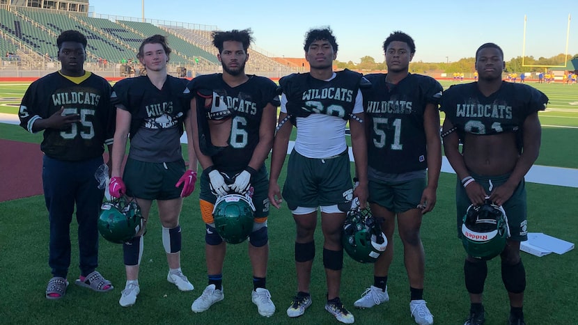 From left to right:  Kennedale's Daniel Cooper, Mitchell McBroom, Isiah Morris, Poasa Utu,...