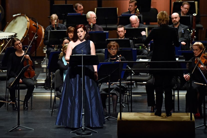Mezzo-soprano Blythe Gaissert with conductor Ruth Reinhardt, right, and the Dallas Symphony...