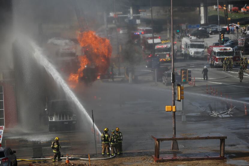 Dallas Fire Rescue responds to the scene of a fire at 2100 Main Street where an unspecified...